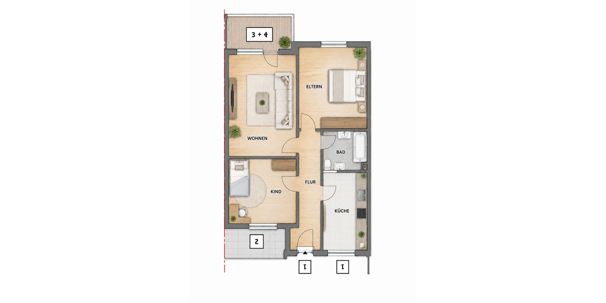 Etagenwohnung Bochum Wiemelhausen - 3.5 Zimmer, 63 m&sup2;, 690&euro; | Angebot:27566478