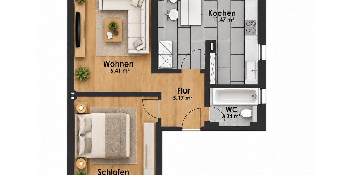 Etagenwohnung Duisburg Angerhausen - 2 Zimmer, 59 m&sup2;, 795&euro; | Angebot:27583765