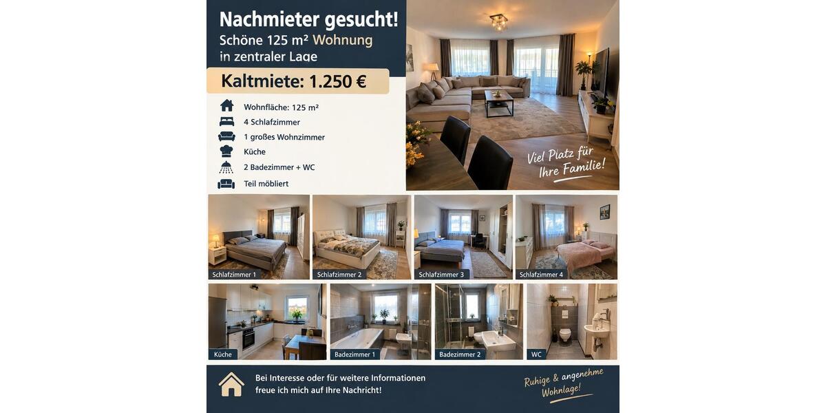 Etagenwohnung Remscheid Lüttringhausen - 8 Zimmer, 125 m&sup2;, 1.250&euro; | Angebot:27535750