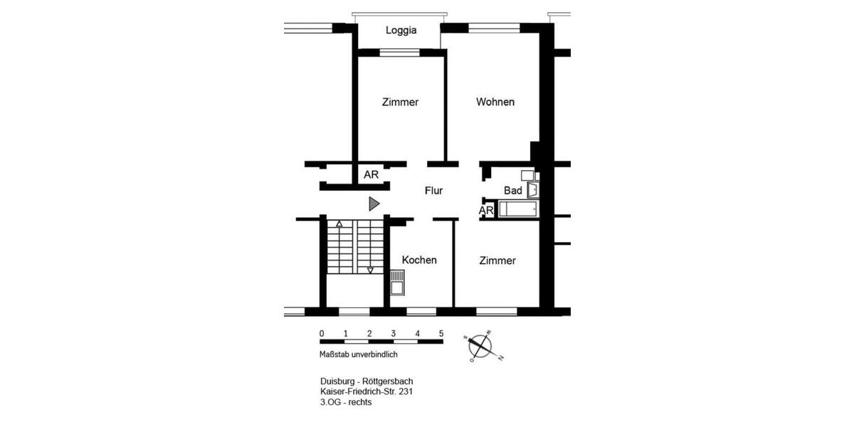 Etagenwohnung Duisburg Hamborn - 3 Zimmer, 70 m&sup2;, 580&euro; | Angebot:24870048