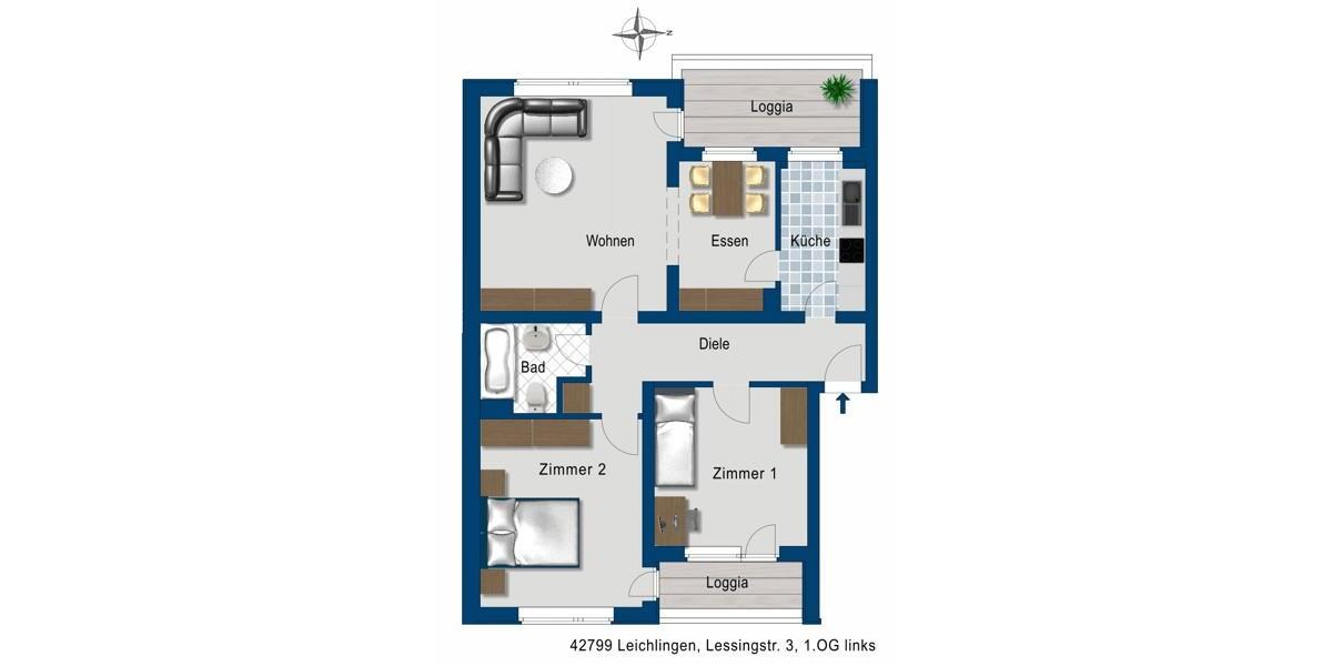 Etagenwohnung Leichlingen (Rheinland) - 3 Zimmer, 77 m&sup2;, 854&euro; | Angebot:25881177