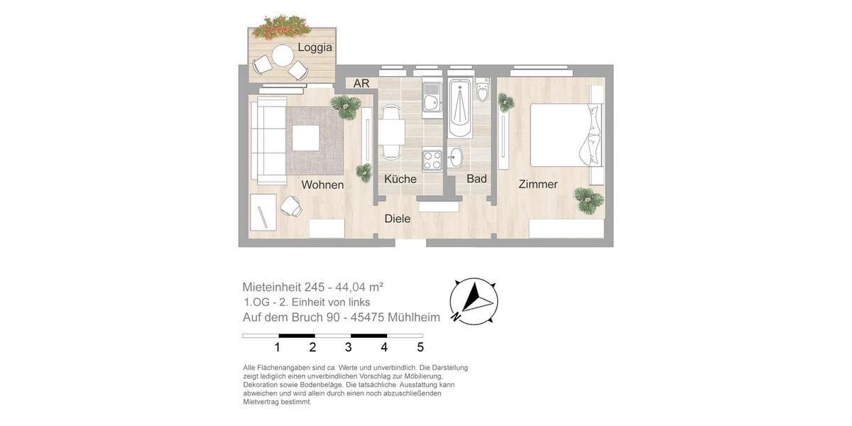 Etagenwohnung Mülheim an der Ruhr Dümpten - 2 Zimmer, 44 m&sup2;, 470&euro; | Angebot:25271146