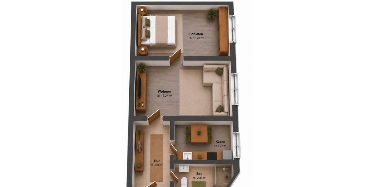 Etagenwohnung Düsseldorf Pempelfort - 2 Zimmer, 47 m&sup2;, 159.000&euro; | Angebot:27416024