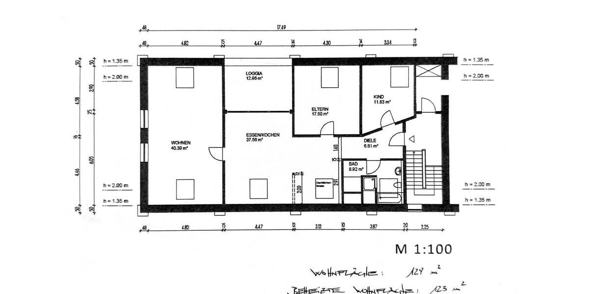 Dachgeschoßwohnung Solingen Wald - 3 Zimmer, 129 m&sup2;, 1.150&euro; | Angebot:27589816