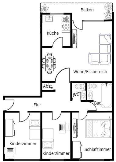 Etagenwohnung Wuppertal Elberfeld - 4 Zimmer, 105 m&sup2;, 197.500&euro; | Angebot:26568607