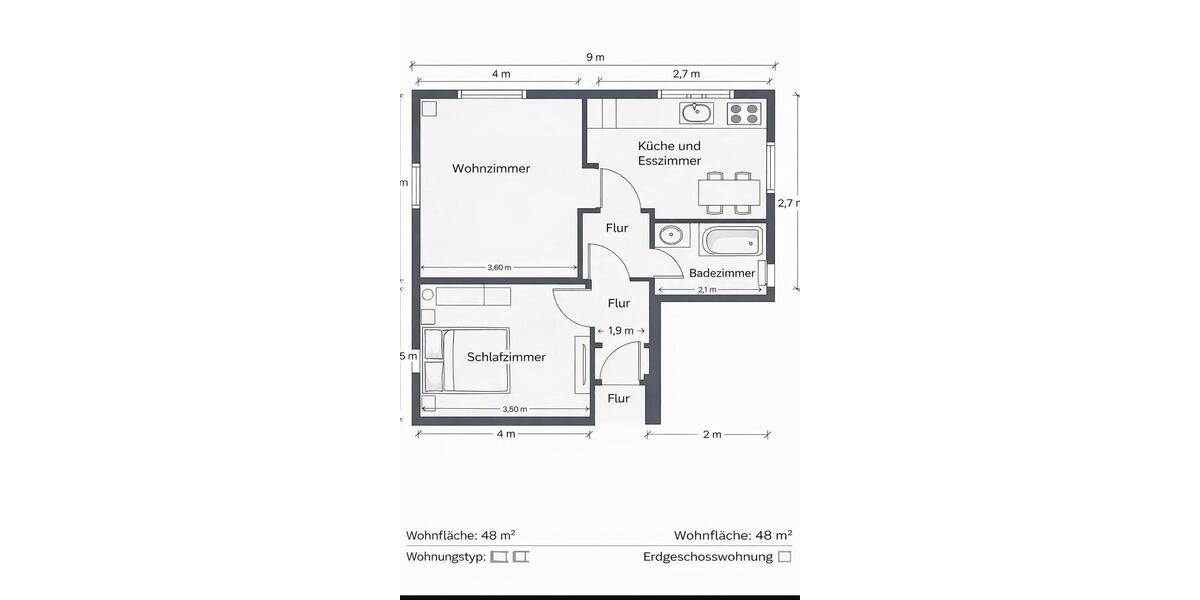 Erdgeschoßwohnung Essen Stadtbezirk III - 2 Zimmer, 47 m&sup2;, 650&euro; | Angebot:25922832