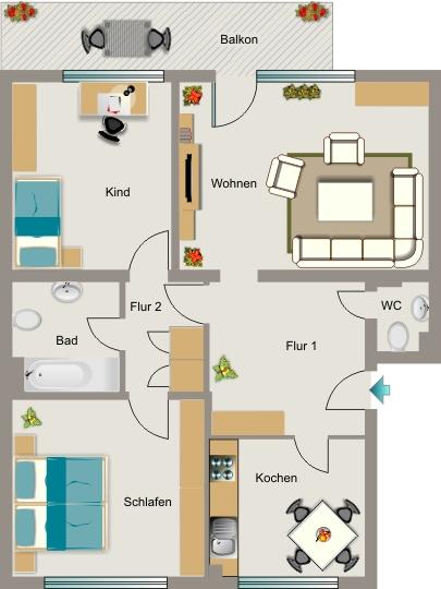 Erdgeschoßwohnung Herten - 3.5 Zimmer, 82 m&sup2;, 421&euro; | Angebot:25427405
