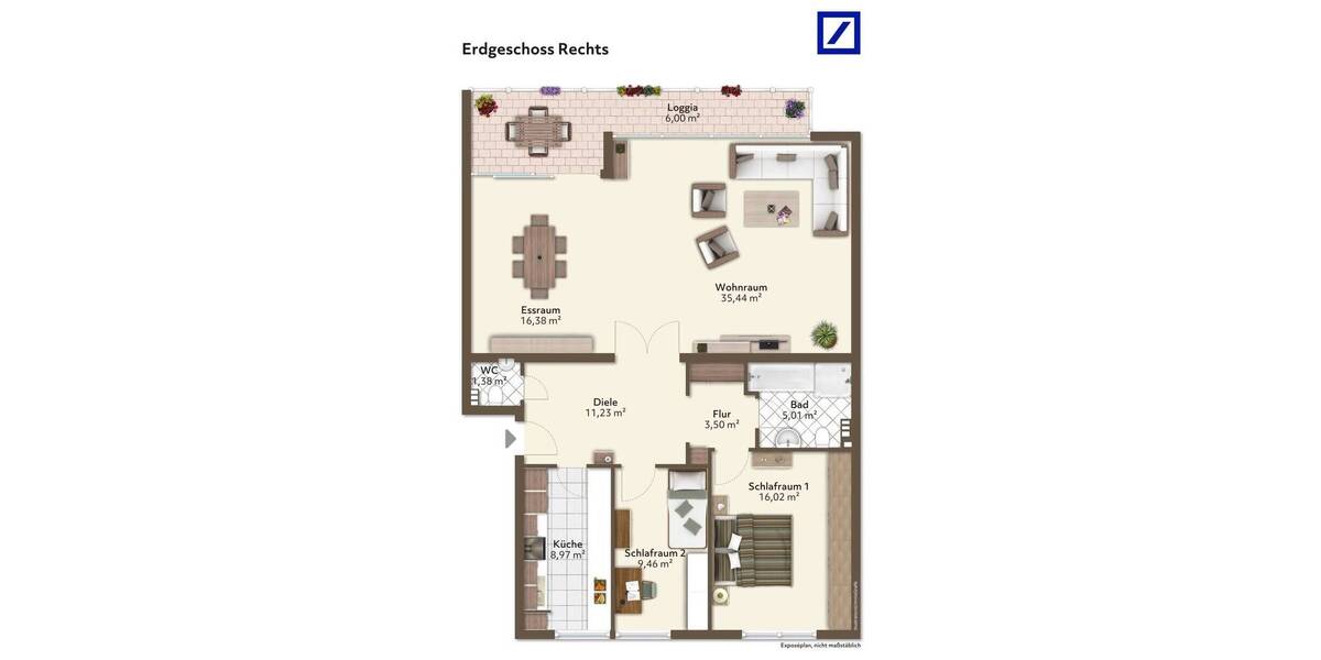 Etagenwohnung Düsseldorf Lohausen - 3 Zimmer, 110 m&sup2;, 432.500&euro; | Angebot:25686209