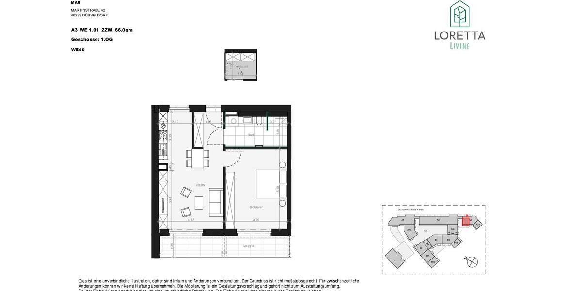 Etagenwohnung Düsseldorf Stadtbezirk 3 - 2 Zimmer, 66 m&sup2;, 1.340&euro; | Angebot:25614446