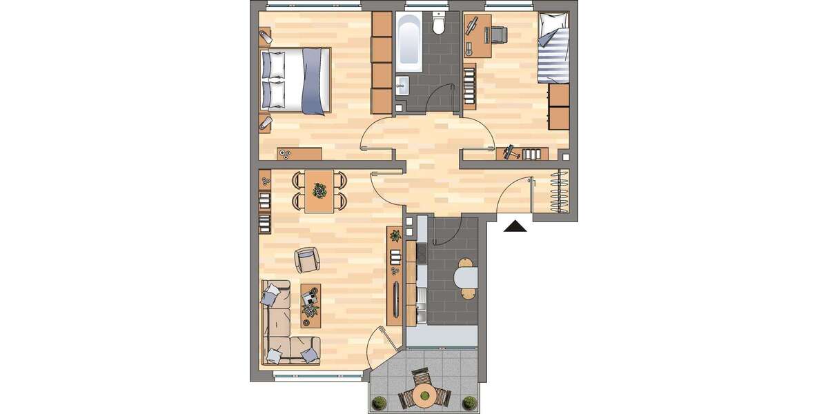 Etagenwohnung Düsseldorf Wittlaer - 3 Zimmer, 66 m&sup2;, 829&euro; | Angebot:27216076