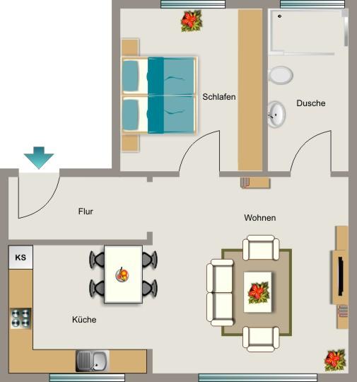 Etagenwohnung Bochum Bochum-Nord - 1.5 Zimmer, 44 m&sup2;, 386&euro; | Angebot:25413897