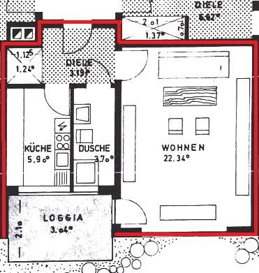 Etagenwohnung Remscheid Lüttringhausen - 1 Zimmer, 41 m&sup2;, 328&euro; | Angebot:26548258