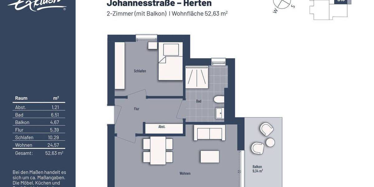Etagenwohnung Herten Westerholt - 2 Zimmer, 52 m&sup2;, 213.000&euro; | Angebot:25745259
