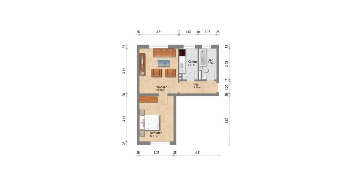 Erdgeschoßwohnung Wuppertal Gemarkung Barmen - 2 Zimmer, 47 m&sup2;, 600&euro; | Angebot:25944943