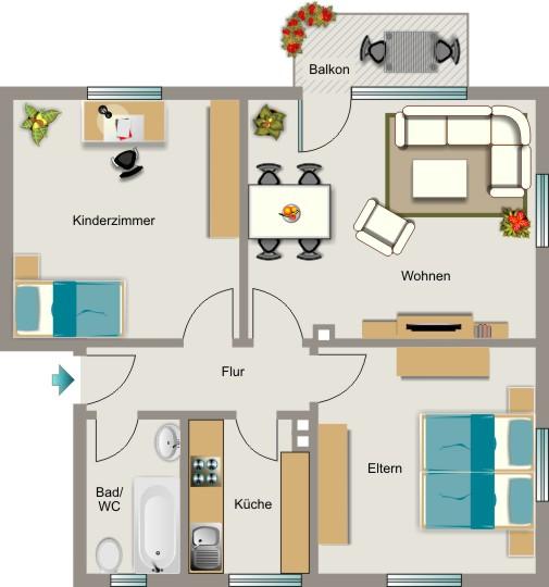 Erdgeschoßwohnung Duisburg Hamborn - 3.5 Zimmer, 70 m&sup2;, 627&euro; | Angebot:26433793