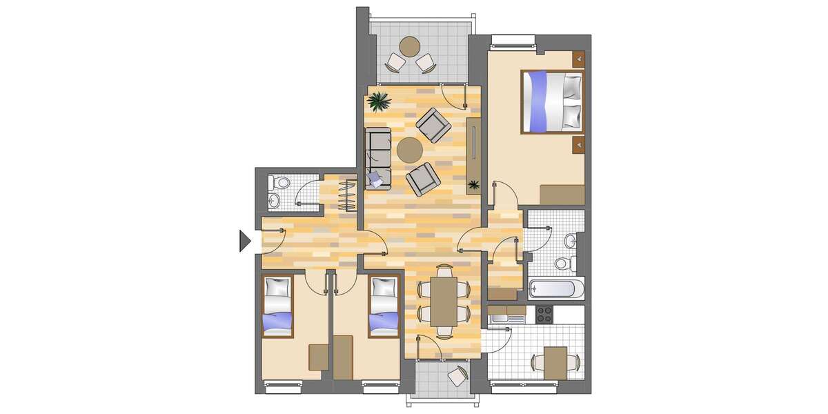 Etagenwohnung Düsseldorf Hassels - 4 Zimmer, 83 m&sup2;, 1.049&euro; | Angebot:27225089