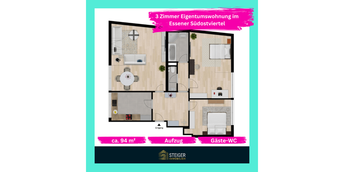 Etagenwohnung Essen Frillendorf - 3 Zimmer, 94 m&sup2;, 189.000&euro; | Angebot:27169216
