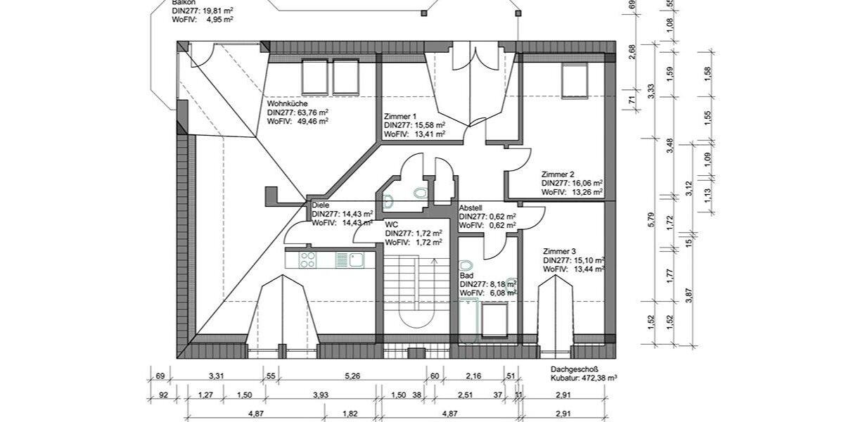 Dachgeschoßwohnung Wuppertal Dönberg - 4 Zimmer, 117 m&sup2;, 1.410&euro; | Angebot:27557468