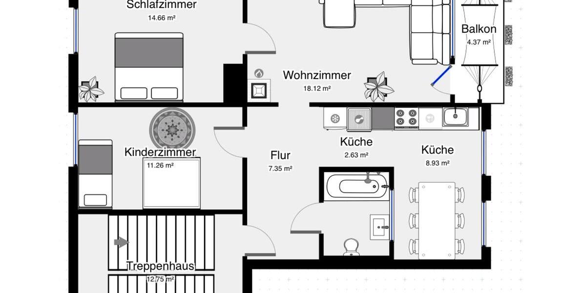 Etagenwohnung Duisburg Angerhausen - 3.5 Zimmer, 70 m&sup2;, 218.000&euro; | Angebot:25945495