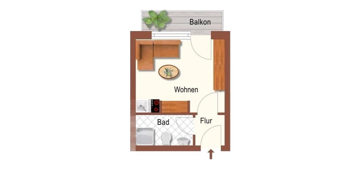 Etagenwohnung Düsseldorf Stadtbezirk 5 - 1 Zimmer, 20 m&sup2;, 600&euro; | Angebot:25443973