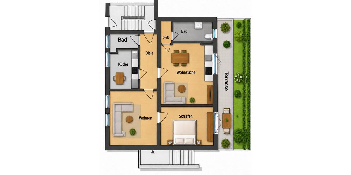 Hochparterre Wuppertal Gemarkung Langerfeld - 3 Zimmer, 76 m&sup2;, 179.000&euro; | Angebot:27534046