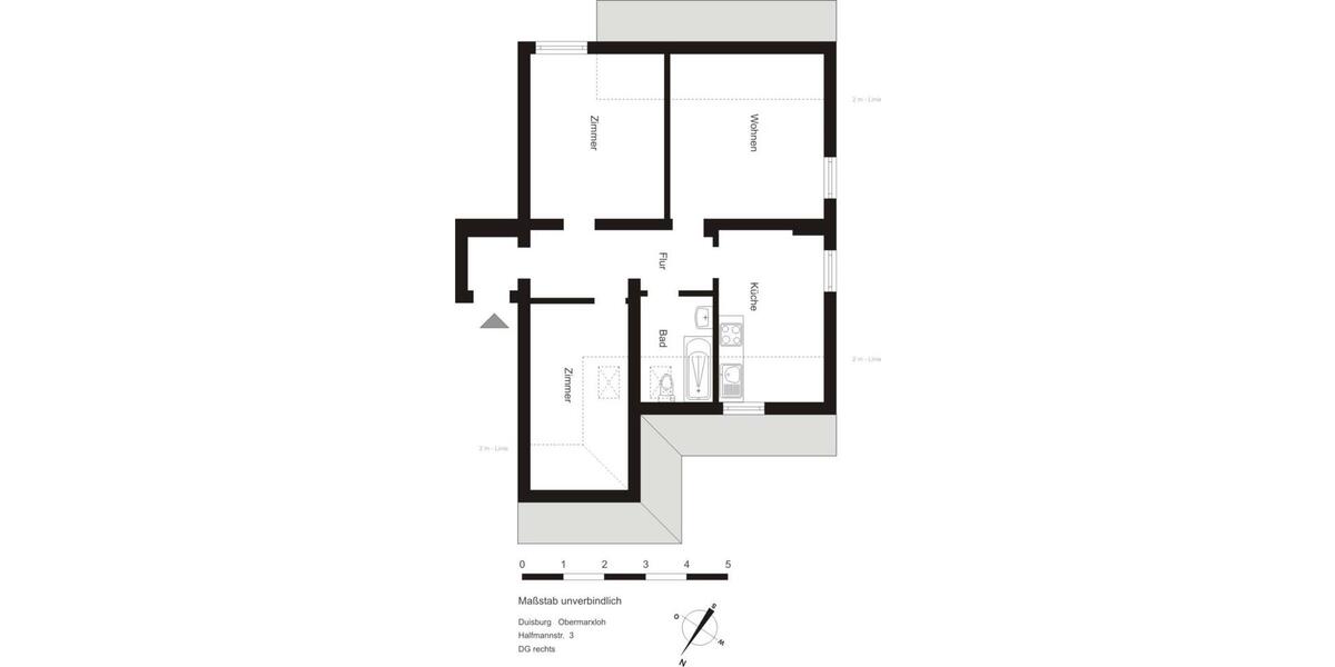 Dachgeschoßwohnung Duisburg Hamborn - 2.5 Zimmer, 57 m&sup2;, 429&euro; | Angebot:25563143