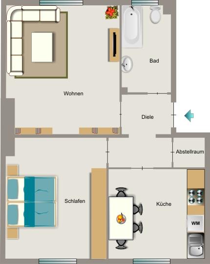 Etagenwohnung Essen Stadtbezirk III - 2.5 Zimmer, 53 m&sup2;, 473&euro; | Angebot:25996587