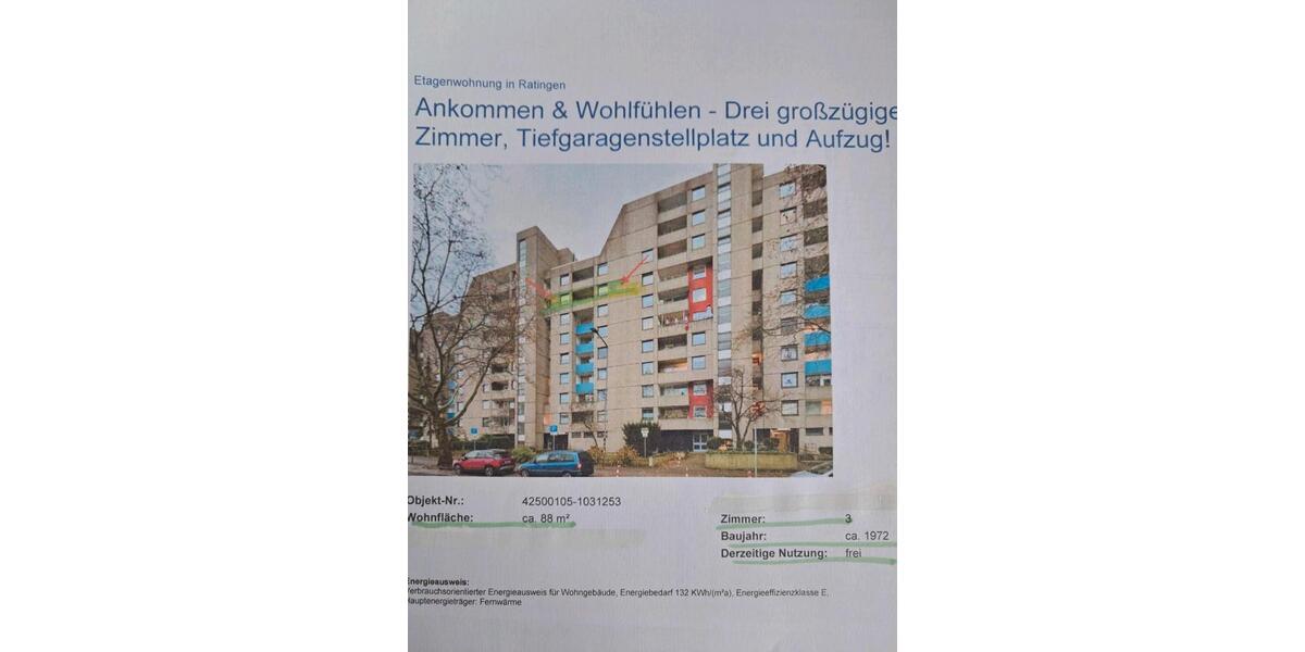 Etagenwohnung Ratingen Tiefenbroich - 3 Zimmer, 88 m&sup2;, 1.205&euro; | Angebot:27548828
