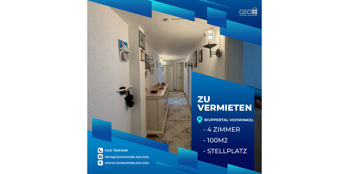 Etagenwohnung Wuppertal Vohwinkel - 4 Zimmer, 100 m&sup2;, 400&euro; | Angebot:25881016