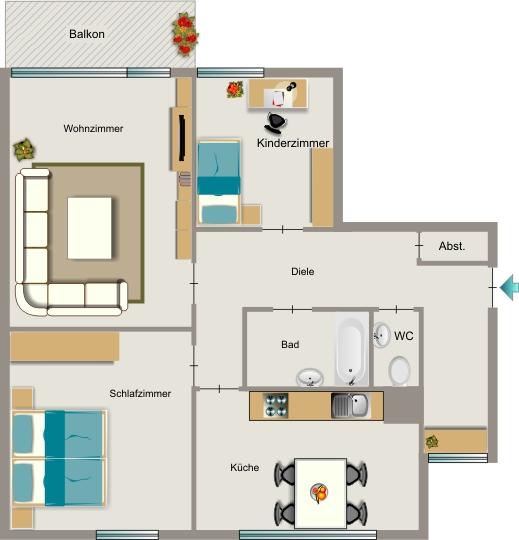 Etagenwohnung Essen Stadtbezirk V - 3.5 Zimmer, 81 m&sup2;, 535&euro; | Angebot:25877319