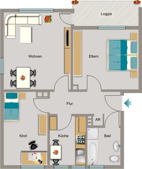 Erdgeschoßwohnung Mülheim an der Ruhr Dümpten - 3.5 Zimmer, 65 m&sup2;, 680&euro; | Angebot:26042971