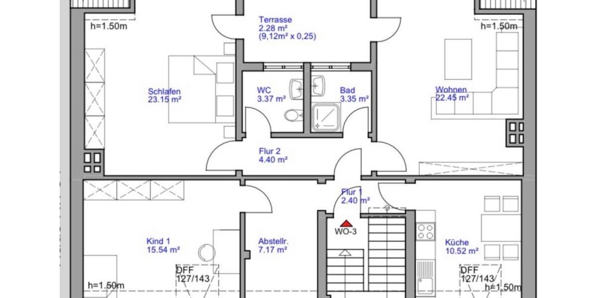 Dachgeschoßwohnung Duisburg Beeck - 3 Zimmer, 96 m&sup2;, 750&euro; | Angebot:26407351