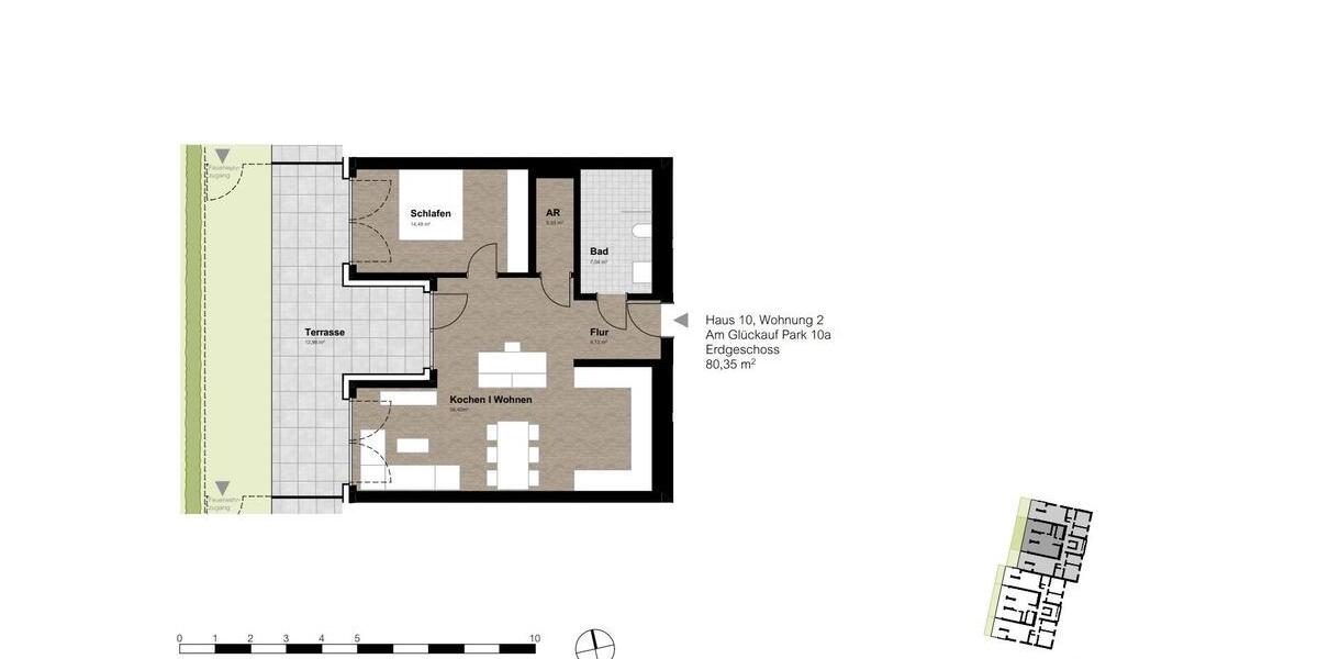 Erdgeschoßwohnung Gelsenkirchen Gelsenkirchen-Nord - 2 Zimmer, 80 m&sup2;, 910&euro; | Angebot:25852205