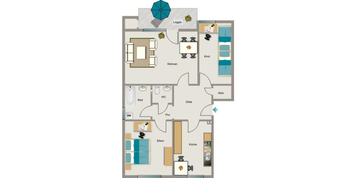 Erdgeschoßwohnung Mülheim an der Ruhr Rechtsruhr-Nord - 3.5 Zimmer, 79 m&sup2;, 763&euro; | Angebot:26656391