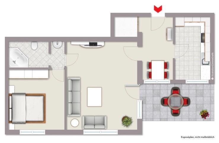 Terrassenwohnung Wuppertal Gemarkung Ronsdorf - 2 Zimmer, 64 m&sup2;, 185.000&euro; | Angebot:25638270