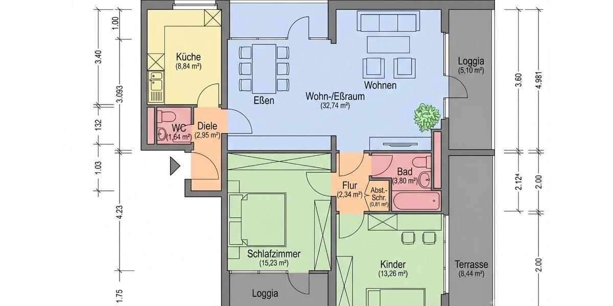 Etagenwohnung Ratingen Tiefenbroich - 3 Zimmer, 90 m&sup2;, 770&euro; | Angebot:27570161