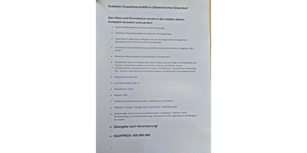 Doppelhaushälfte Gelsenkirchen Ückendorf - 5 Zimmer, 128 m&sup2;, 450.000&euro; | Angebot:26600740